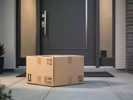 Ein unbewachtes Paket liegt vor einer modernen Haustür in einem Wohngebiet. - Foto: über boerse-global.de