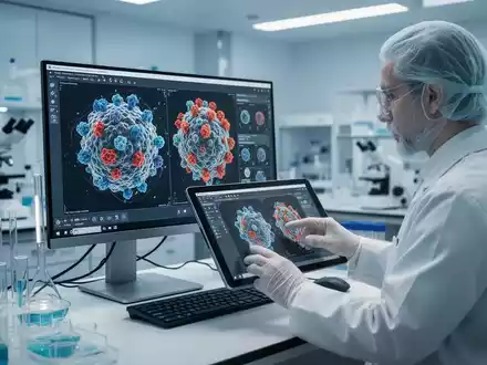 Ein Wissenschaftler analysiert in einem modernen, hellen Labor medizinische Daten an einem Monitor. - Foto: über boerse-global.de