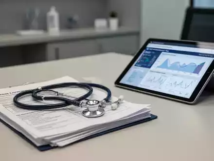 Stethoskop auf medizinischen Dokumenten und einem Tablet in einer modernen Arztpraxis als Symbol für die GKV-Reform. - Foto: über boerse-global.de