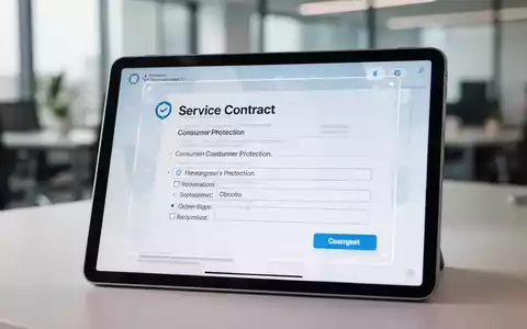 Ein Tablet mit einer transparenten digitalen Benutzeroberfläche zur Vertragsverwaltung in einer modernen Büroumgebung. - Foto: über boerse-global.de