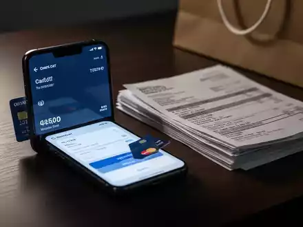 Ein Smartphone mit Bezahloberfläche neben einem Stapel unbezahlter Rechnungen als Symbol für Online-Shopping-Schulden. - Foto: über boerse-global.de