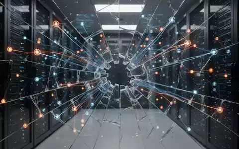 Abstrakte Visualisierung eines digitalen Sicherheitsdurchbruchs mit leuchtenden Datenströmen in einer Serverumgebung. - Foto: über boerse-global.de