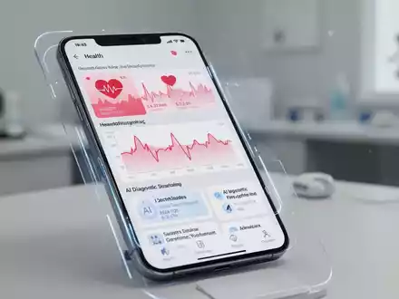 Smartphone-Bildschirm mit KI-generierten Gesundheitsdaten und medizinischen Diagrammen in modernem, sauberem Design. - Foto: über boerse-global.de