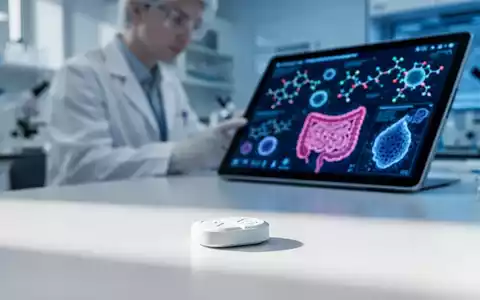 Wissenschaftliche Darstellung einer medizinischen Tablette vor einem verschwommenen Laborhintergrund mit molekularen Grafiken. - Foto: über boerse-global.de