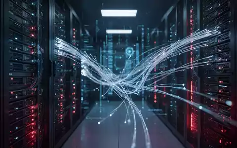 Dunkler Serverraum mit leuchtenden Datenkabeln und Server-Racks als Symbol für Cybersicherheit und digitale Bedrohungen. - Foto: über boerse-global.de