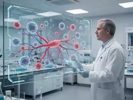 Wissenschaftler betrachtet ein holografisches Modell von Blutgefäßen in einem modernen medizinischen Labor. - Foto: über boerse-global.de
