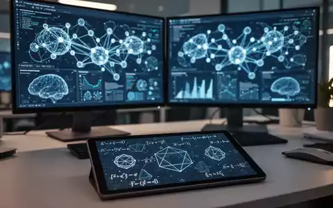 Moderner Arbeitsplatz mit Datenvisualisierungen und mathematischen Formeln auf Bildschirmen zur KI-gestützten Analyse. - Foto: über boerse-global.de