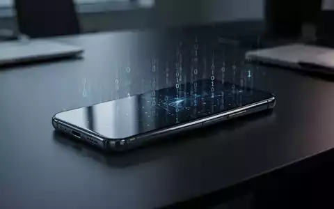 Modernes Smartphone auf dunklem Schreibtisch mit digitalen Sicherheitsüberlagerungen, die mobile Überwachung und Cyberbedrohungen darstellen. - Foto: über boerse-global.de