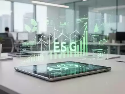 Digitale ESG-Datenvisualisierung auf einem Tablet in einem modernen Büro als Symbol für Nachhaltigkeitsberichterstattung. - Foto: über boerse-global.de