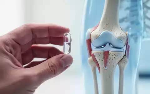 Eine Hand hält eine Nahrungsergänzungskapsel neben einem anatomischen Modell eines Kniegelenks. - Foto: über boerse-global.de
