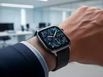 Nahaufnahme einer High-Tech Samsung Galaxy Smartwatch am Handgelenk in einem professionellen Umfeld. - Foto: über boerse-global.de