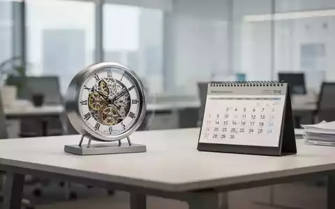 Ein moderner Schreibtisch mit einer Uhr und einem Kalender als Symbol für die Debatte um Arbeitszeitregelungen. - Foto: über boerse-global.de