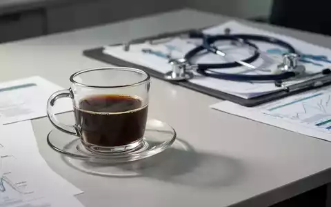 Eine Tasse Kaffee auf einem Schreibtisch neben einem Stethoskop und medizinischen Unterlagen. - Foto: über boerse-global.de