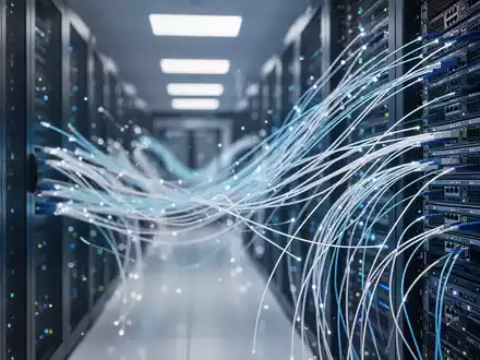 Leuchtende Glasfaserkabel in einem modernen Rechenzentrum, die schnelles Wachstum in KI und Cloud-Computing symbolisieren. - Foto: über boerse-global.de