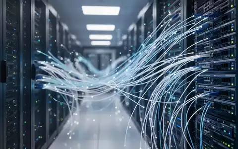 Leuchtende Glasfaserkabel in einem modernen Rechenzentrum, die schnelles Wachstum in KI und Cloud-Computing symbolisieren. - Foto: über boerse-global.de
