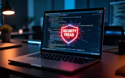 Arbeitsplatz für Cybersicherheit mit Laptop-Bildschirm, komplexem Code und digitalen Bedrohungswarnungen in einem dunklen Büro. - Foto: über boerse-global.de