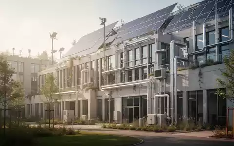 Modernes öffentliches Gebäude mit grüner Energieinfrastruktur als Symbol für das Energieeffizienzgesetz. - Foto: über boerse-global.de
