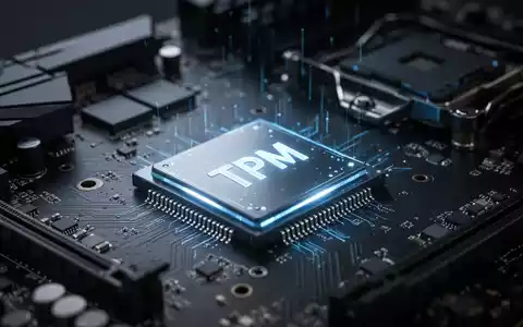 Nahaufnahme eines Computer-Motherboards mit einem sicheren TPM-Chip, der Hardwaresicherheit und Verschlüsselung repräsentiert. - Foto: über boerse-global.de