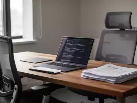 Moderner Homeoffice-Arbeitsplatz mit Laptop und Unterlagen als Symbol für rechtssichere mobile Arbeit. - Foto: über boerse-global.de