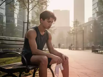 Eine junge, sportliche Person ruht sich an einem heißen Sommertag in einer modernen Stadtumgebung aus. - Foto: über boerse-global.de