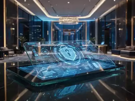 Digitale Sicherheitsoberfläche auf einem Tablet in einer modernen Bankfiliale, symbolisiert Schutz vor Finanzbetrug. - Foto: über boerse-global.de