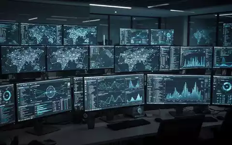 Modernes Cybersicherheitsoperationszentrum mit leuchtenden Datenbildschirmen und Netzwerkanalysen in einem gedimmten High-Tech-Büro. - Foto: über boerse-global.de