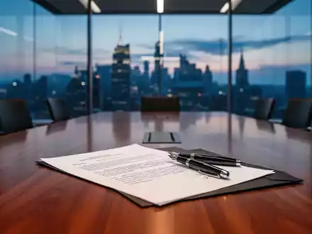 Ein moderner Konferenzraum mit einem juristischen Dokument auf einem Tisch, das Verhandlungen symbolisiert. - Foto: über boerse-global.de