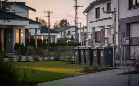 Moderne Wohnstraße in einer deutschen Stadt mit Mülltonnen und Versorgungsleitungen als Symbol für steigende Kommunalkosten. - Foto: über boerse-global.de
