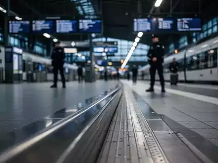 Moderner deutscher Bahnhof mit Fokus auf Sicherheitsaspekte und polizeiliche Präsenz. - Foto: über boerse-global.de