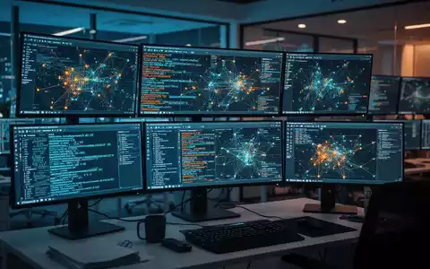 Professionelles Cybersicherheits-Operationscenter mit Monitoren, die Netzwerkdaten und digitalen Schwachstellencode anzeigen. - Foto: über boerse-global.de