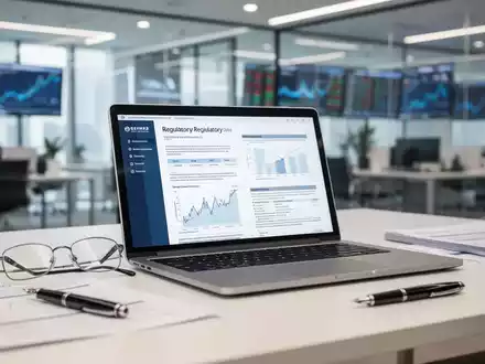 Ein moderner Schreibtisch mit Laptop und Finanzunterlagen in einem professionellen Büroambiente. - Foto: über boerse-global.de