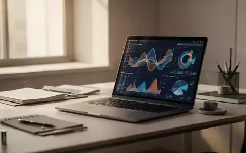 Moderner, aufgeräumter Arbeitsplatz mit einem Laptop, der Datenvisualisierungen zeigt, in heller, konzentrierter Atmosphäre. - Foto: über boerse-global.de