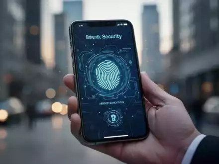 Ein Smartphone in einer Hand zeigt eine biometrische Sicherheitsabfrage vor einem unscharfen städtischen Hintergrund. - Foto: über boerse-global.de