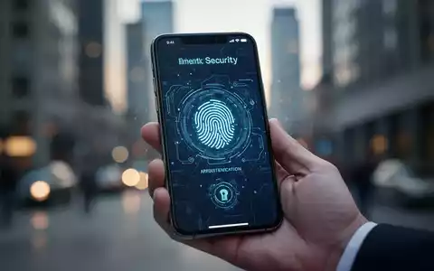 Ein Smartphone in einer Hand zeigt eine biometrische Sicherheitsabfrage vor einem unscharfen städtischen Hintergrund. - Foto: über boerse-global.de