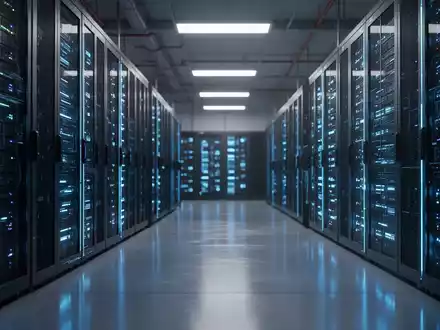 Moderner Serverraum mit blauen Lichtern für sichere Cloud-Infrastruktur und digitale Compliance. - Foto: über boerse-global.de