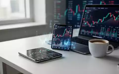 Smartphone mit Aktien-App und Laptop auf einem Schreibtisch als Symbol für digitalen Wertpapierhandel und Depotvergleich. - Foto: über boerse-global.de