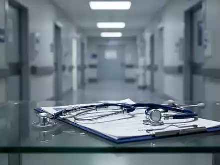 Ein steriler, modern eingerichteter medizinischer Untersuchungsraum mit Stethoskop und Patientenakte auf einem Tisch. - Foto: über boerse-global.de