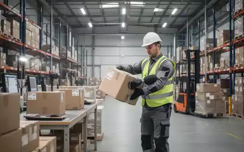 Eine Fachkraft in einem Logistikzentrum führt eine ergonomische Lastenhandhabung durch, um Rückenbelastungen zu vermeiden. - Foto: über boerse-global.de
