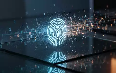 Konzeptionelle Darstellung digitaler Privatsphäre mit leuchtenden biometrischen Datensymbolen und abstraktem Code auf dunkler Oberfläche. - Foto: über boerse-global.de