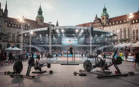 Sportliche Wettkampfstätte auf einem belebten Stadtplatz mit moderner Arena-Architektur vor historischer Kulisse. - Foto: über boerse-global.de