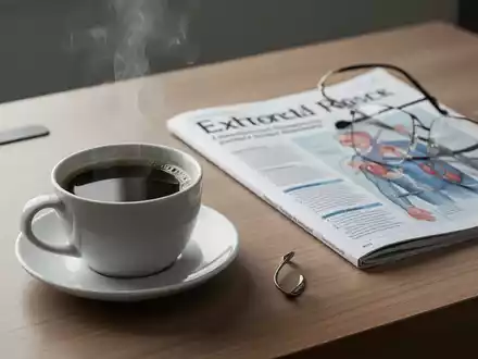 Eine dampfende Tasse schwarzer Kaffee neben einem medizinischen Fachjournal auf einem Schreibtisch. - Foto: über boerse-global.de