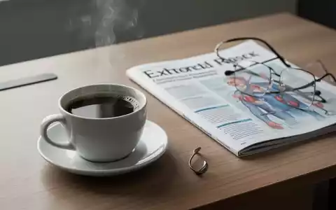 Eine dampfende Tasse schwarzer Kaffee neben einem medizinischen Fachjournal auf einem Schreibtisch. - Foto: über boerse-global.de