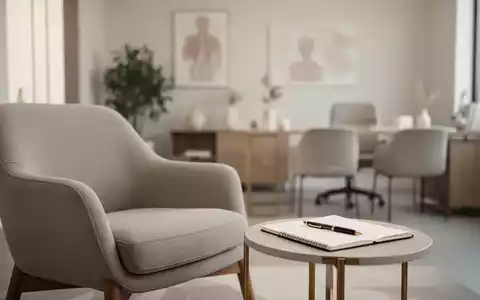 Ein minimalistisch eingerichteter Therapieraum mit Sessel und Notizbuch, der eine professionelle und ruhige Atmosphäre ausstrahlt. - Foto: über boerse-global.de