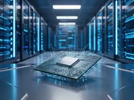 Hochleistungs-Siliziumprozessor-Chip auf metallischer Oberfläche in modernem Server-Rechenzentrum - Foto: über boerse-global.de