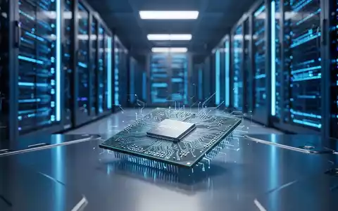 Hochleistungs-Siliziumprozessor-Chip auf metallischer Oberfläche in modernem Server-Rechenzentrum - Foto: über boerse-global.de