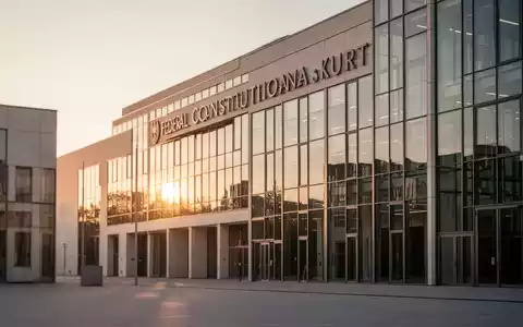 Das Bundesverfassungsgebäude in Karlsruhe bei Sonnenuntergang. - Foto: über boerse-global.de