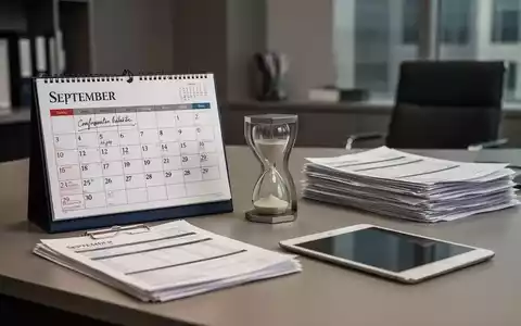 Schreibtisch mit Kalender, Stundenglas und Finanzdokumenten als Symbol für die Wahl zwischen Sonderzahlung und Urlaub. - Foto: über boerse-global.de