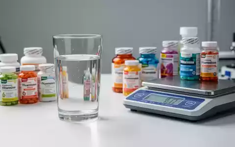 Ein Glas Wasser neben Vitaminpräparaten auf einem Labortisch zur Veranschaulichung von Gesundheitsmythen. - Foto: über boerse-global.de