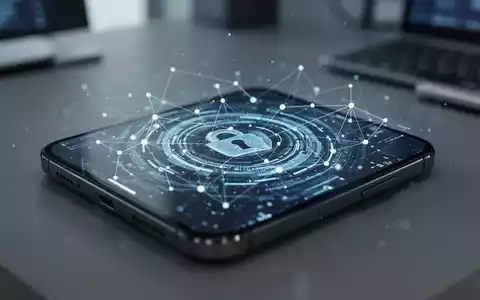 Nahaufnahme eines modernen Smartphones mit abstrakten digitalen Sicherheitsmustern und Netzwerkgrafiken. - Foto: über boerse-global.de