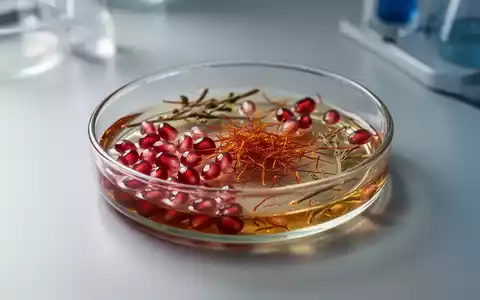Laborumgebung mit botanischen Extrakten wie Granatapfelkernen und Safran zur Erforschung von Lebererkrankungen. - Foto: über boerse-global.de